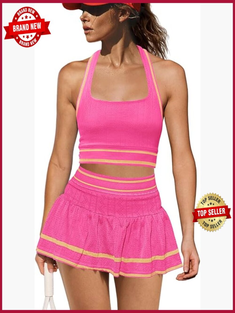 Tennis Skirt Set 2 Piece Workout with Built-in Shorts Crop Tank Top